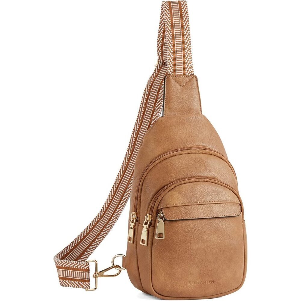 Leather Sling 0-camel Bag Women Small Crossbody Fanny Pack Shoulder Chest Bag